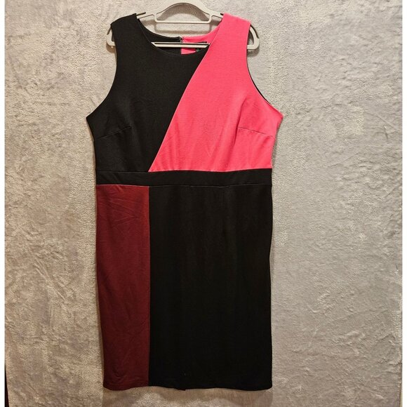 Lane Bryant Dress 18 Color block Black Pink Red Thick Jersey knit Back Zip Sheat - Picture 1 of 11